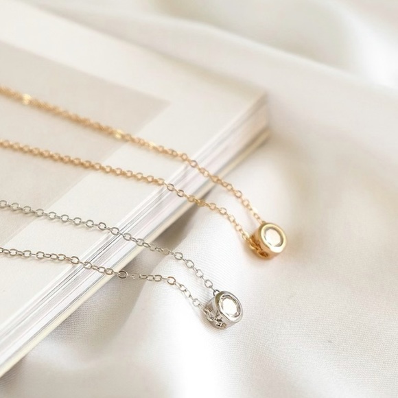 Dainty Gold and Silver Zirconia Necklace | Gold Plated Stainless Steel Necklace - Picture 2 of 3
